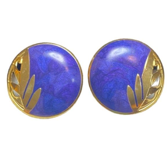 Vintage 80’s Berébi Gold And Purple Enamel Earrings - Picture 1 of 10